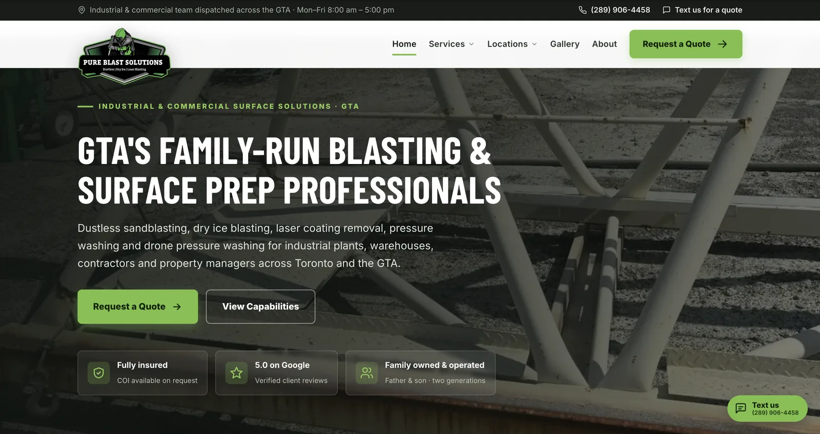 Pure Blast Solutions website homepage built by Fuller Media